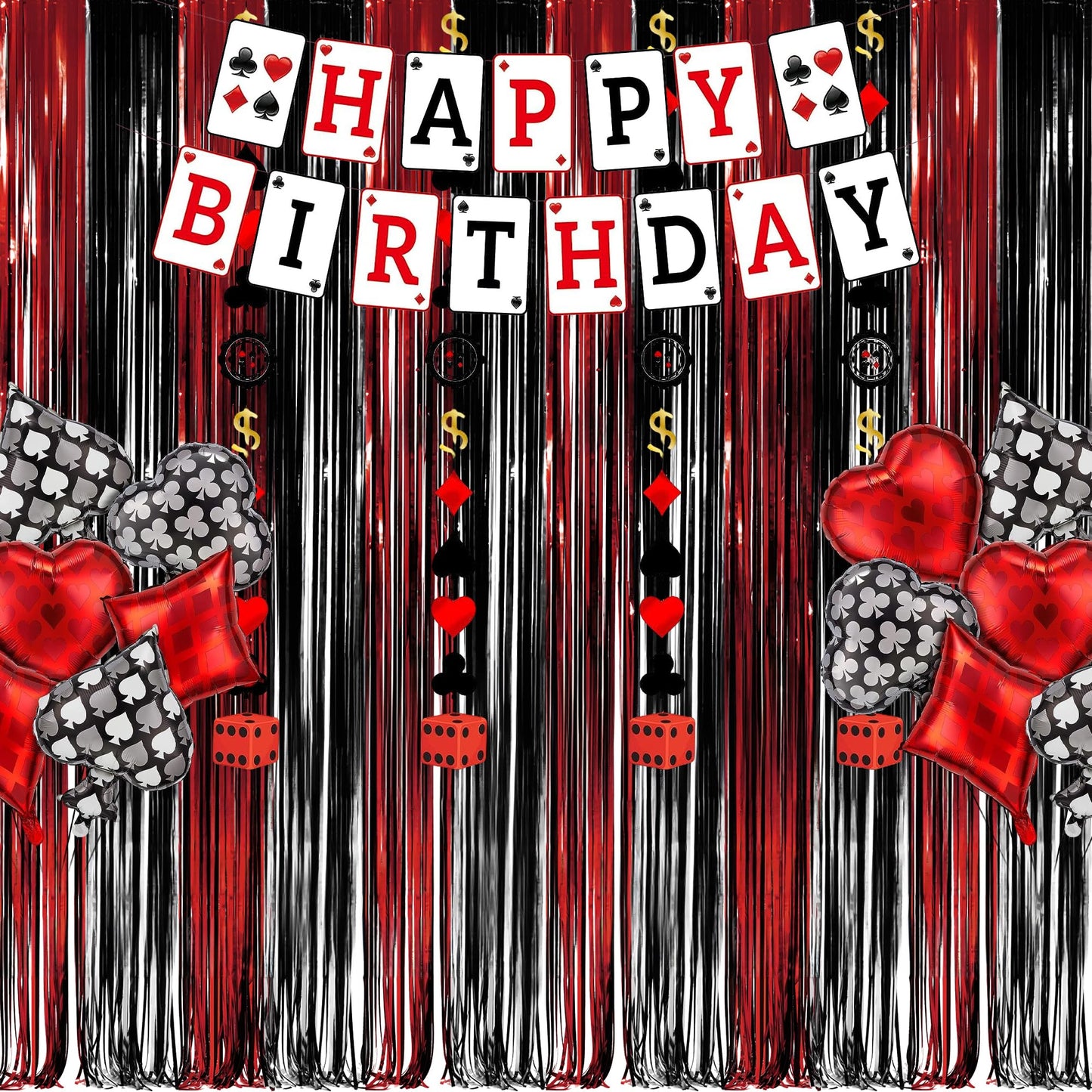 Black Red Party Streamers Backdrop - GREATRIL Foil Fringe Tinsel for Stranger/Friday Party/Halloween Party Decorations - 3.2ft X 8.2ft - 2 Packs
