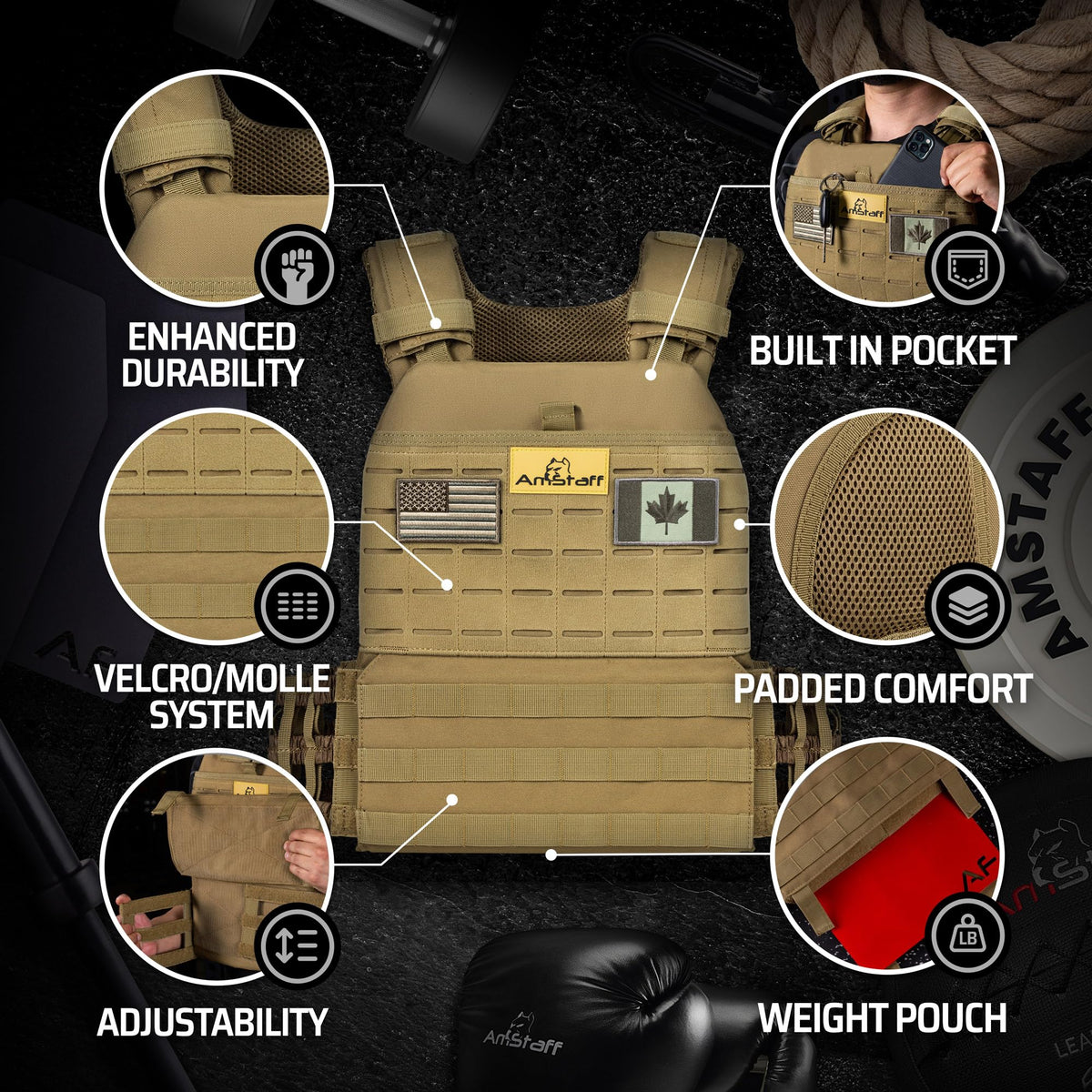 AmStaff Fitness Tactical Weighted Vest - Adjustable Weight Vests for Men & Women - Versatile Wearable Weighted Vest for Fitness Workouts, Strength and Endurance Training, Running, WO - (30lb)
