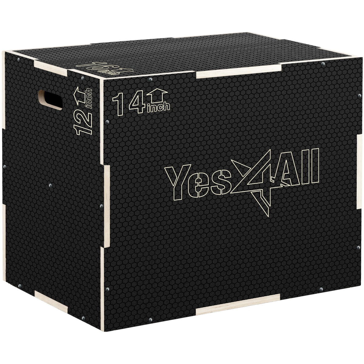 Yes4All 3 in 1 Non-Slip Wooden Plyo Box, Step Up Box for Workout, Plyometric Jump Box for Skipping, Jumping, Lunges, Squats, Dips, 16" x 14" x 12", Black