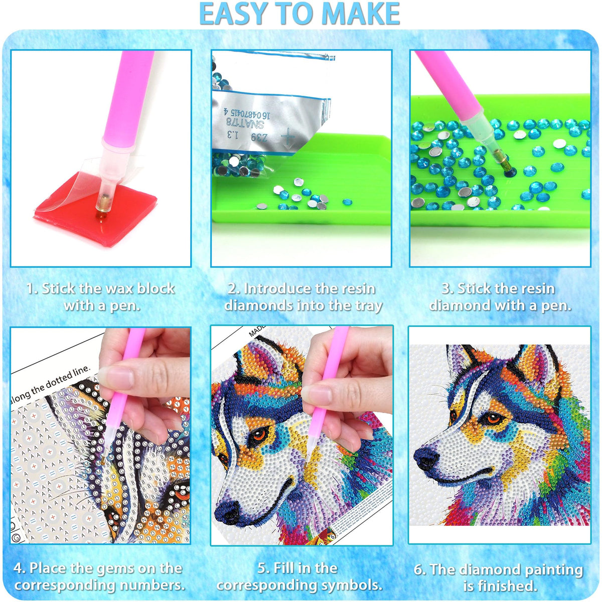 geesfayan Diamond Art Kits for Kids Ages 8-12,6 Inch DIY Gem Art Painting with 7 Inch Frame, Complete Starter Kit for Beginners, Creative Arts & Crafts Gift for Girls & Boys (Colorful Cat)