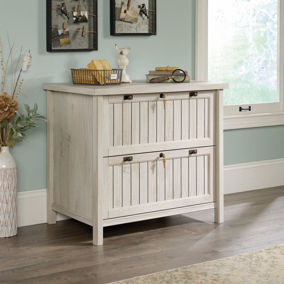 Sauder Costa 2 Drawer Lateral File Cabinet with Lock for Home Office, in Chalked Chestnut