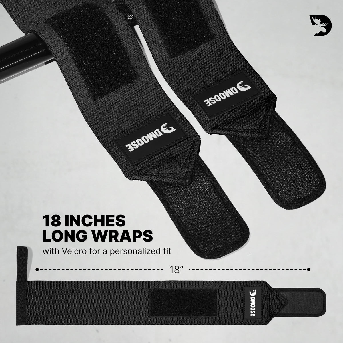 DMoose Wrist Straps for Weightlifting 12 and 18 Inches Thumb Loops with Wrist Support for Workouts Powerlifting Wrist Straps for Weight Lifting Men and Women Black II