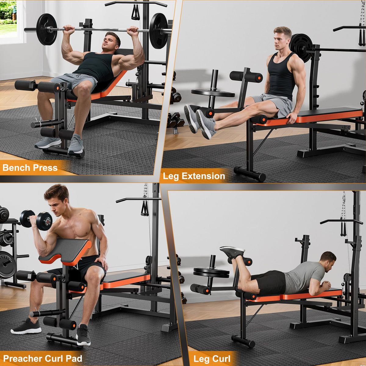 XDDIAS Weight Bench, 9 in 1 Olympic Weight Bench Set with LAT Pulldown and Rowing, 900LBS Bench Press Set with Leg Extension and Preacher Pad, Flat Incline Bench for Weight Lifting Full-Body Workout