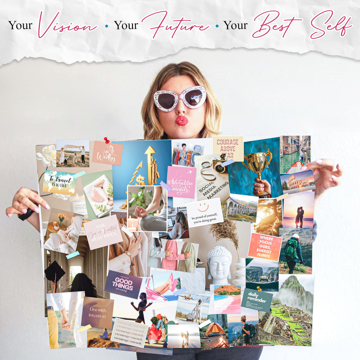 BrightenKidz Vision Board Book – Create Your Dream Life with Inspirational Clip Art, Collage Pictures & Quotes | Vision Board Supplies Kit for Women | Ideal Magazines to Visualize & Achieve Your Goals