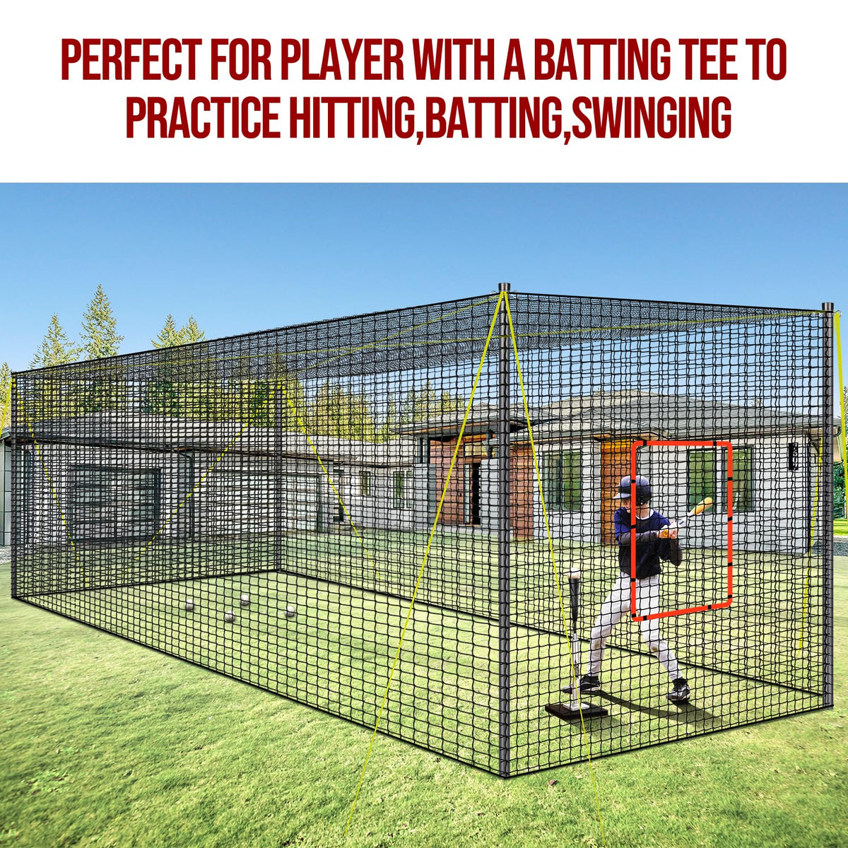 PLAYAPUT Portable Baseball & Softball Batting Cage,22FT x 12FT x 8FT Batting Cage Net With Pitching Machine Hole,Detachable Door,Target,And Guide Ropes,Easy Setup Batting Cages For Backyard,Park,Field
