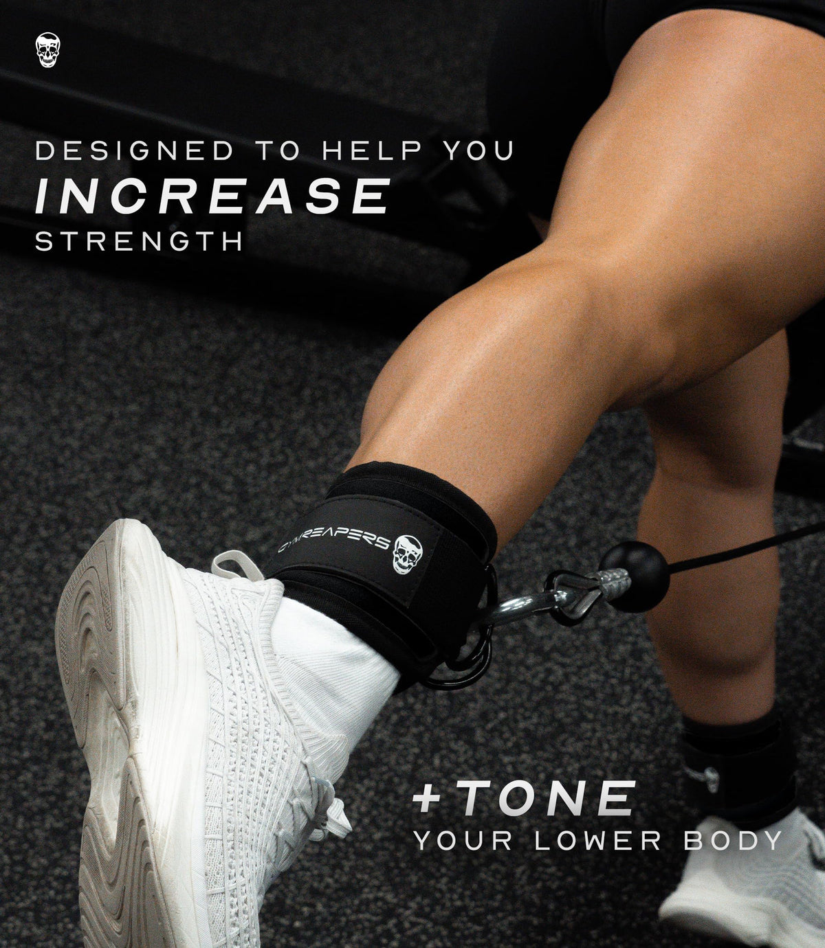 Gymreapers Ankle Strap (Single) For Cable Machine Kickbacks, Glute Workouts, Lower Body Exercises - Adjustable Leg Strap with Neoprene Padding (Black, Single)