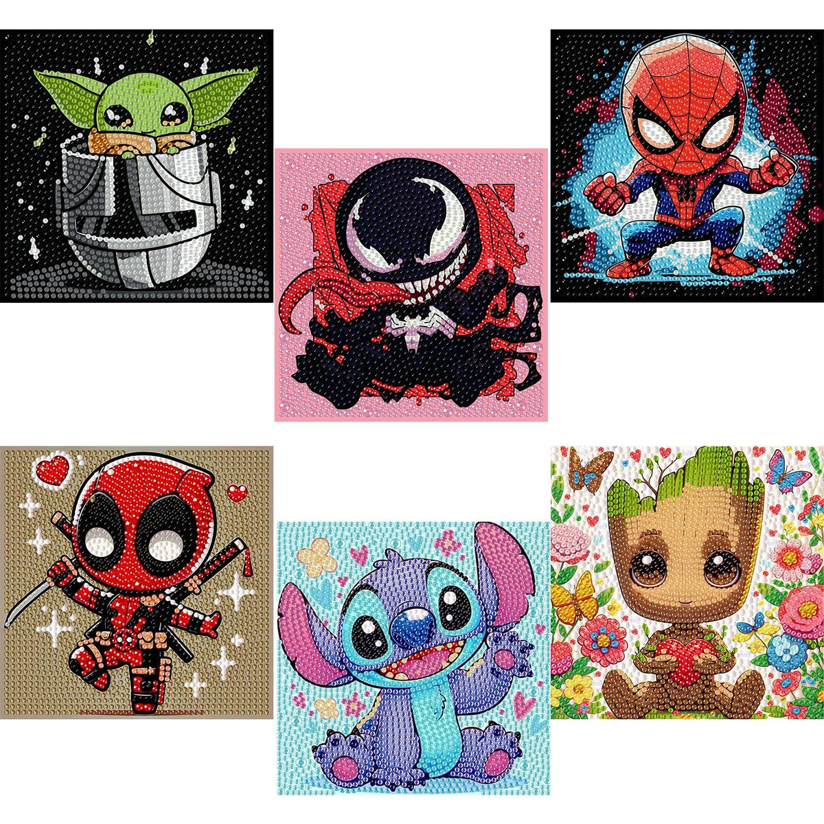 Sretoul 6 Pack Cartoon Diamond Art Kits for Kids- 6 Pack Small Diamond Art Painting, Arts and Crafts for Kids Ages 4-8-12 6X6 Inch