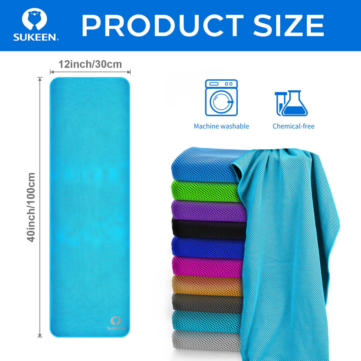 Sukeen Cooling Towels(40"x12") for Neck & Head, Soft Breathable Chilly Towel for Yoga, Golf, Gym, Camping, Running, Workout & More Activities