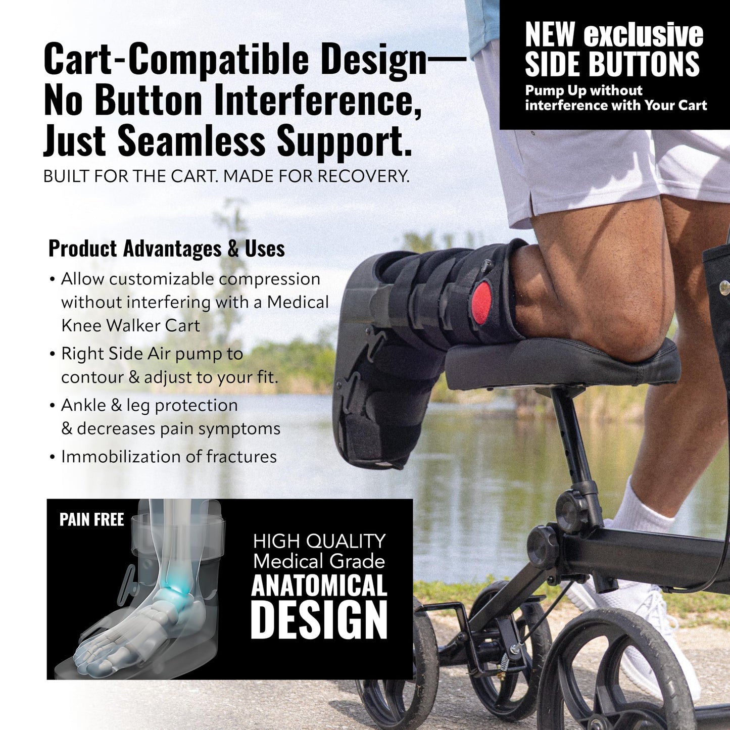 Tall Side Pump Fracture Boot, Medical Grade Foot Brace for Fractures, Cart Friendly Ankle Boot & Brace, Adjustable Air Pump, Sprain & Injury Recovery, Post Op Shoe, Foot Boot for Injured Foot, Large