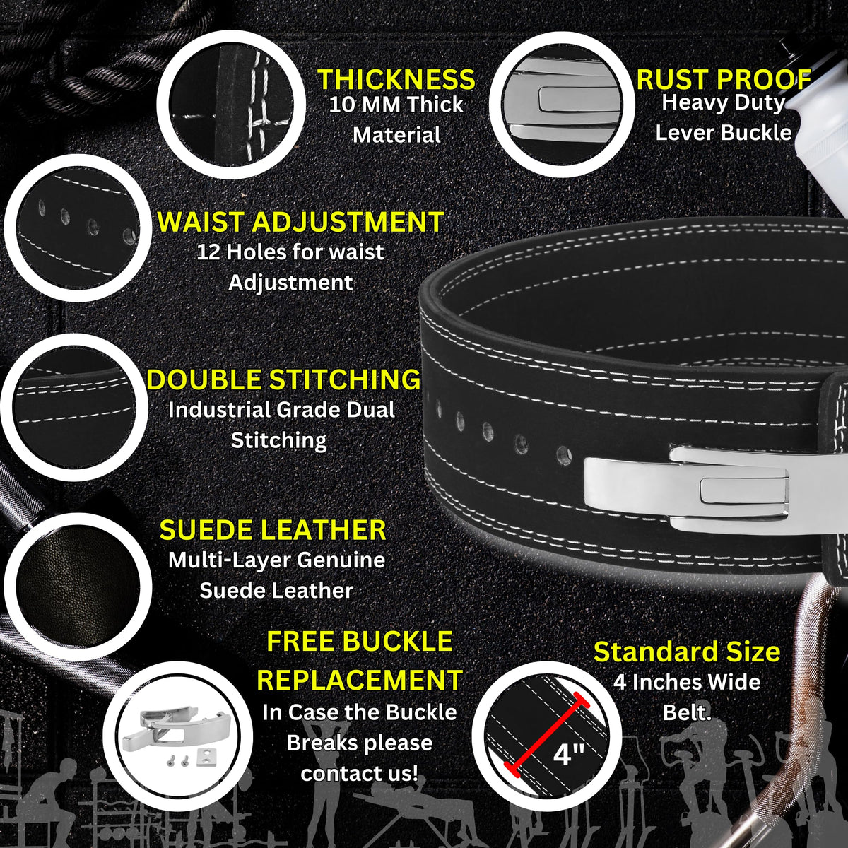 Powerlifting Lever Belt - 9mm IPF Thick Leather Weight Lifting Belt - Ideal for Gym, Training, Squats and Deadlifts (Medium 32"-38")
