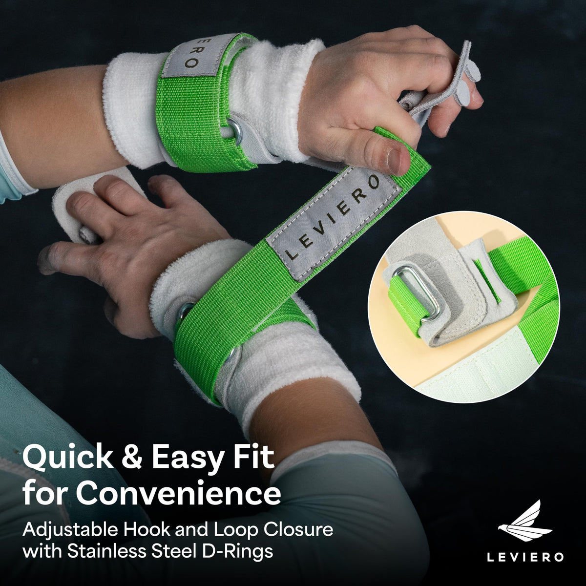 LEVIERO Gymnastics Grips Set Narrow Nippers, Grips for Gymnastics Girls, Dowel Grips with Soft Leather, Hook and Loop Wrist Straps, and Adjustable Finger Holes, for All Ages - (White, 00)