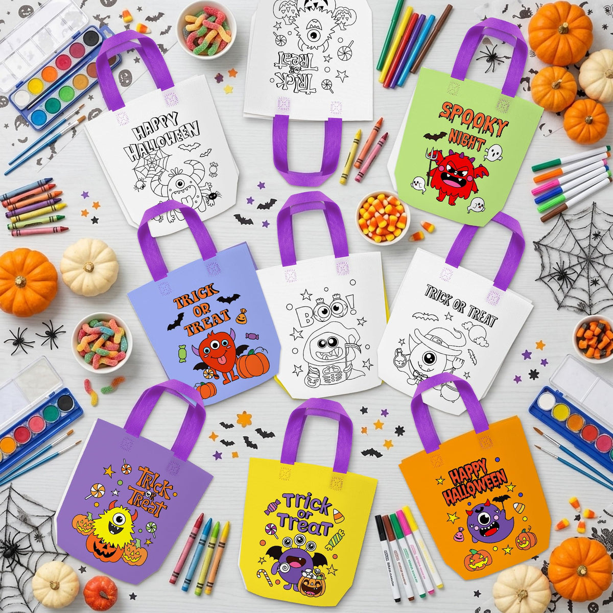 24Pcs Halloween Monster Coloring Goodies Bags for Kids DIY Party Supplies