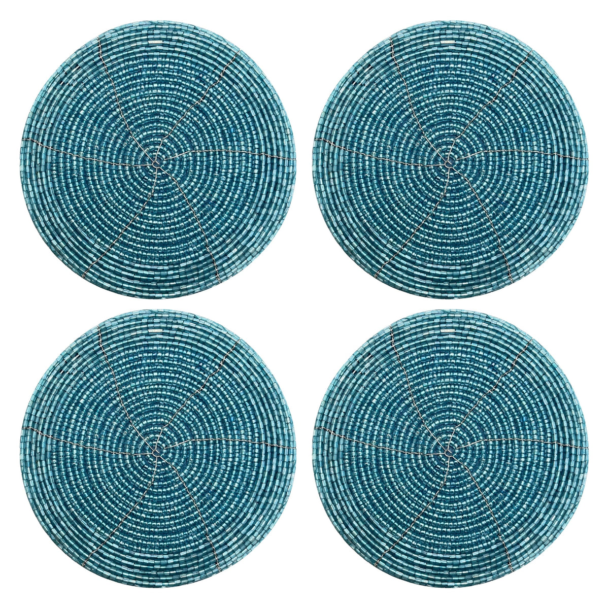Handmade Beaded Bar Drink Tabletop Protection Coasters - Set of 4 - Halloween Harvest Autumn Fall Thanksgiving Holiday Christmas Xmas Celebration Festive Party 4" Round - Teal