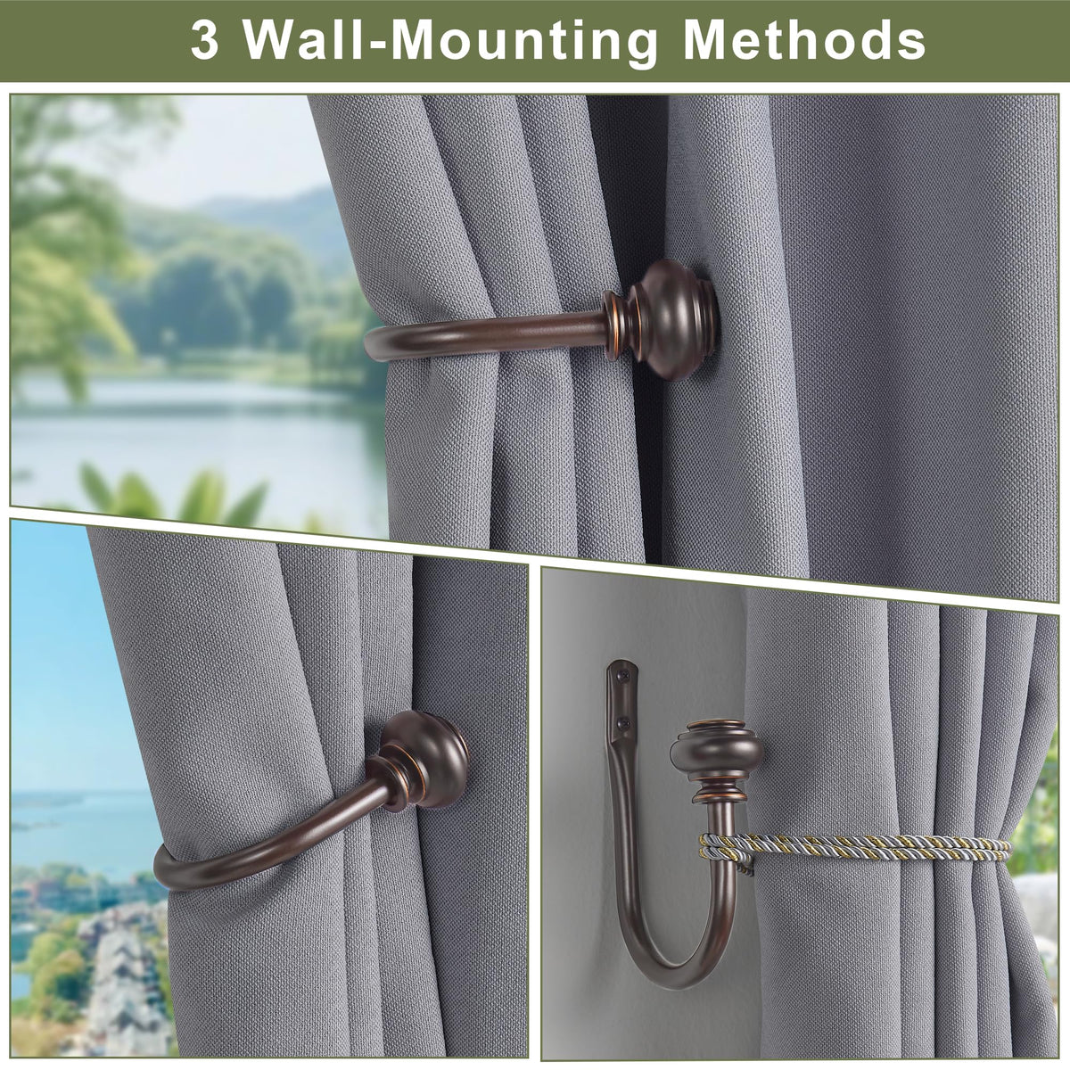 Vimayta Curtain Holdbacks 2pcs, Metal Curtains Tiebacks for Drapes Window Home Decoration, Matte Brown