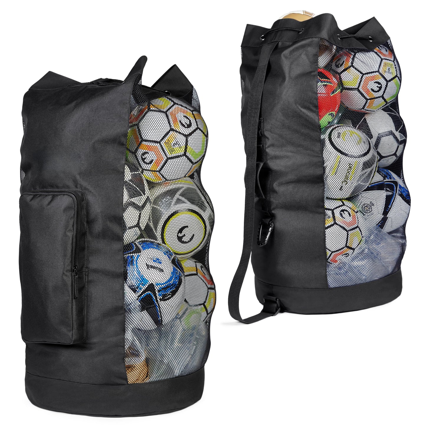 Fitdom Heavy Duty XL Soccer Mesh Equipment Ball Bag w/Adjustable Shoulder Strap Design for Coach. with an Over-Sized Front Pocket for Sporting Accessories. Best for All Outdoor & Water Gears