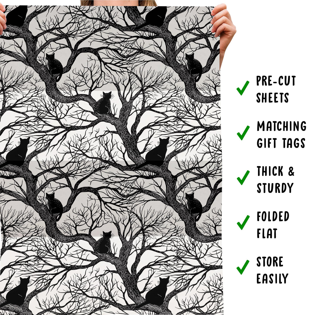 CENTRAL 23 Cat Wrapping Paper - 6 Sheets Of Gift Wrap - Black Cats In Trees - Gothic Spooky Halloween - Fall Wrapping Paper For Men Women - Comes With Stickers - Recyclable
