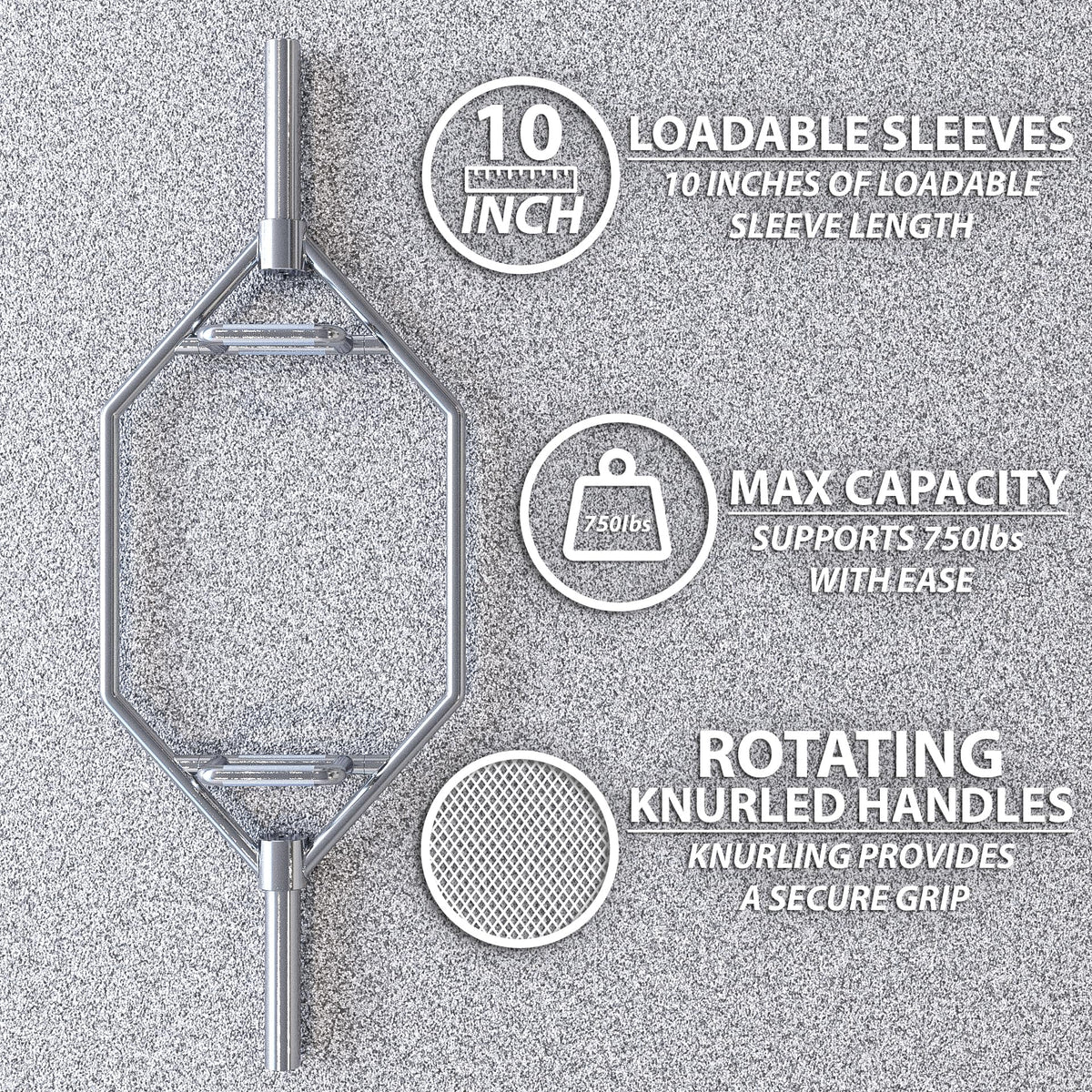 Synergee 25kg Chrome Olympic Hex Barbell Trap Bar with Two Handles for Squats, Deadlifts, Shrugs and Power Pulls. 56” Long Bar with 10” Sleeve.