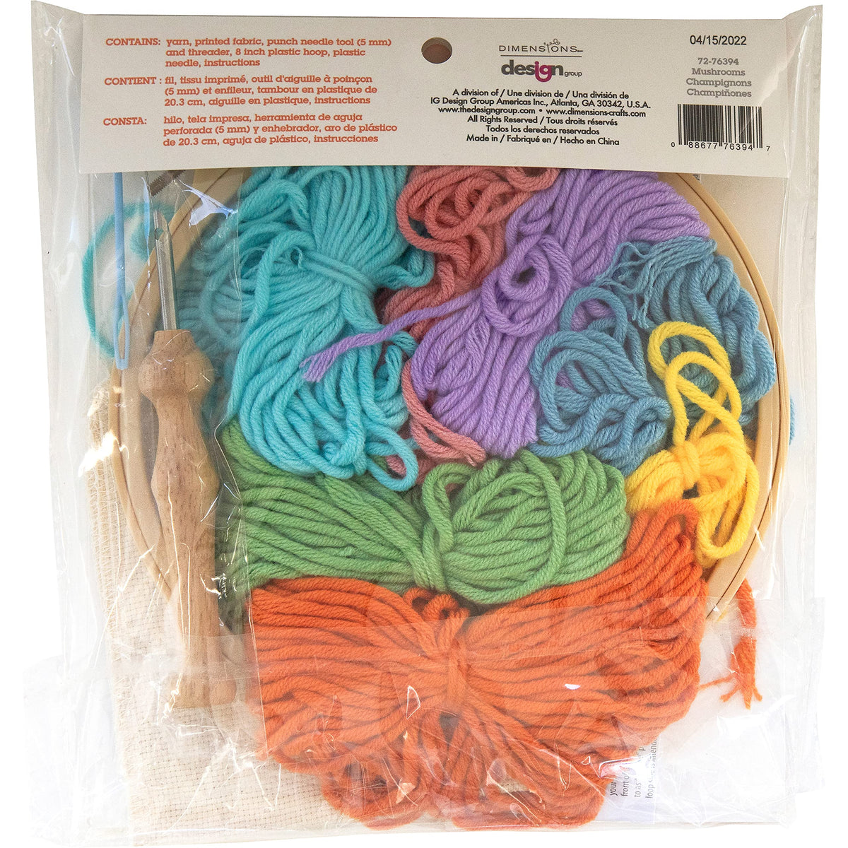 Dimensions 72-76394 Mushrooms Punch Needle Kit for Beginners, 8" Diameter, Multicolor, 7pcs