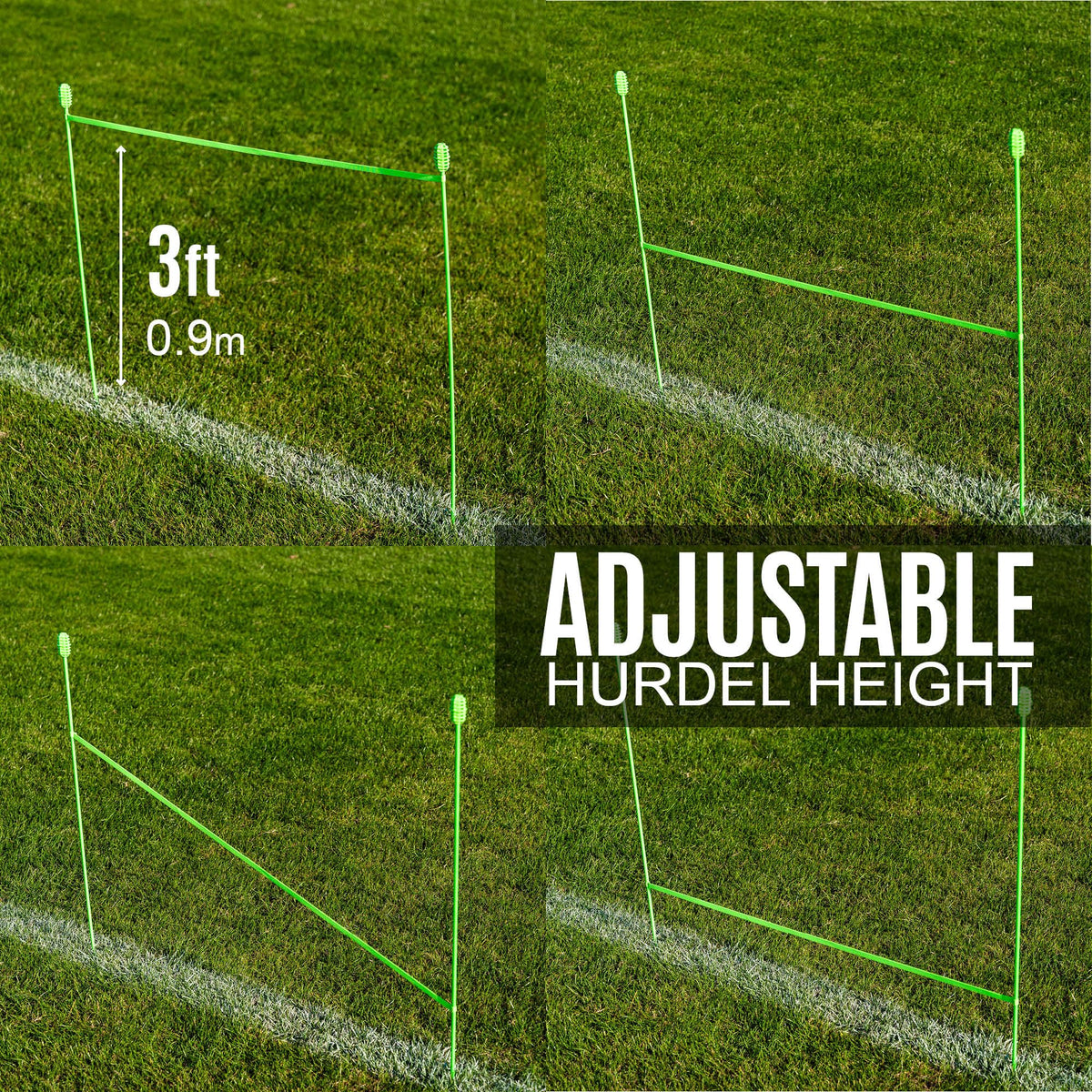 QUICKPLAY PRO Agility Poles Adjustable Height: use as (x10) 3FT Soccer Agility Training Poles OR (x5) 6FT Slalom Poles (Agility Poles x10 - for Grass)